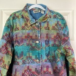 •Chico’s Design Embroidery Denim Rainbow Jacket Vintage